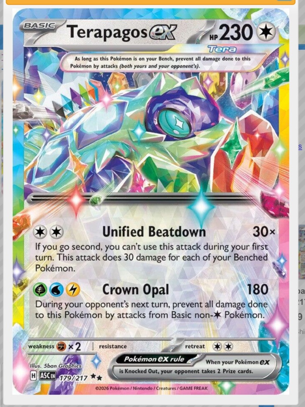 Terapagos Ex #179 Pokemon Ascended Heroes